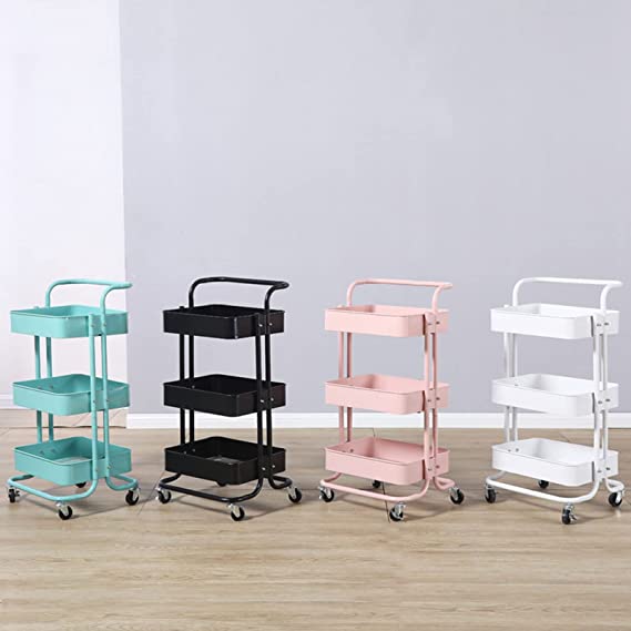 3 Tier Metal Rolling Utility Cart with Wheel - Brown Color