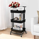 3 Tier Metal Rolling Utility Cart with Wheel - Brown Color