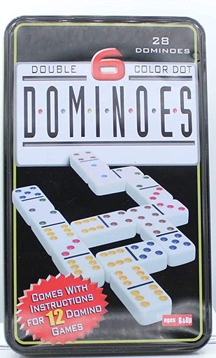 [TOYS-0037] Dominoes Double 6 set with Color Dots 28 Piece Domino (Tin Box)